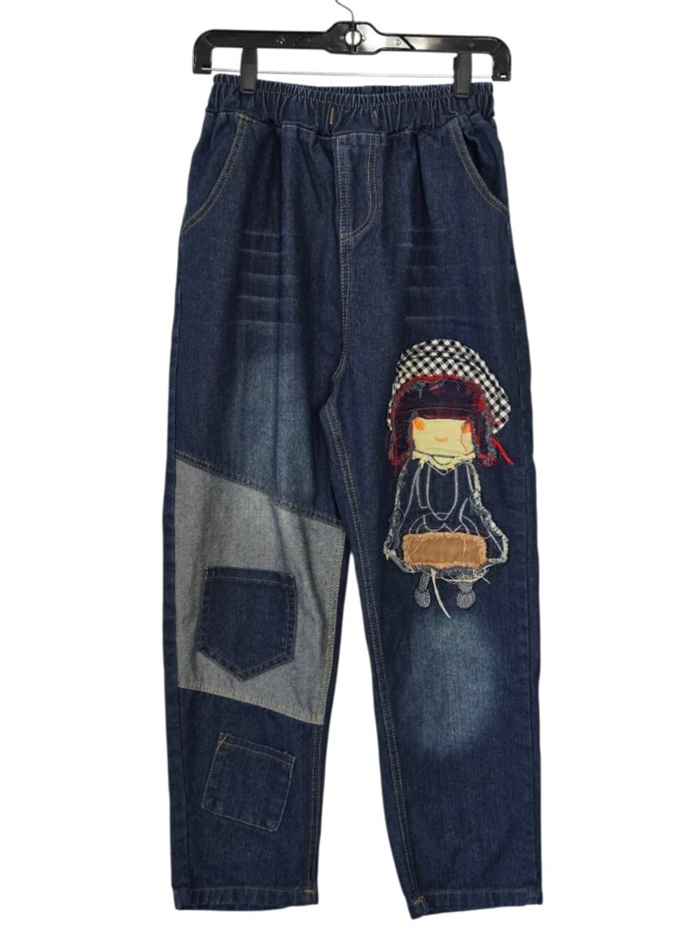 Women's Denim Elastic Waist Cropped Jeans w. Embroidered Girl